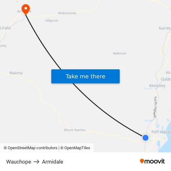 Wauchope to Armidale map