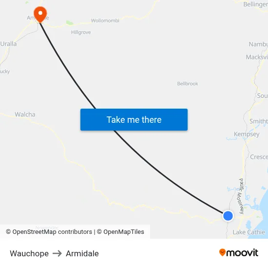 Wauchope to Armidale map