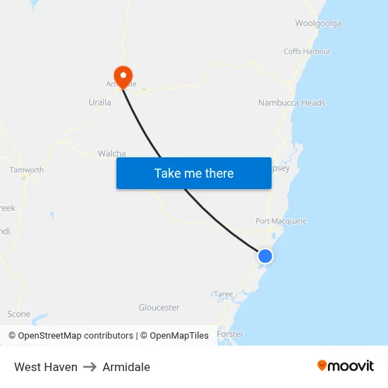 West Haven to Armidale map