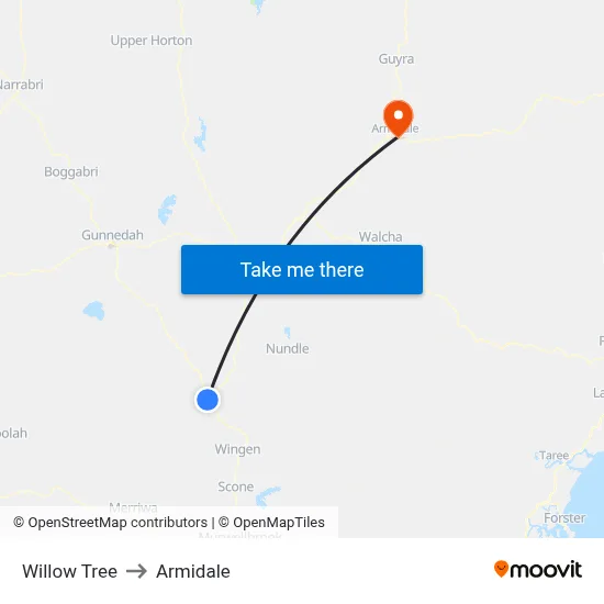 Willow Tree to Armidale map