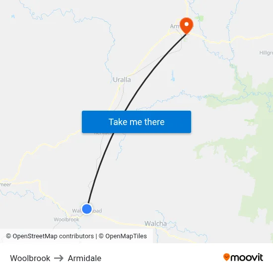 Woolbrook to Armidale map