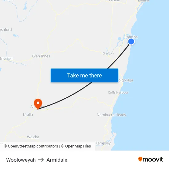 Wooloweyah to Armidale map