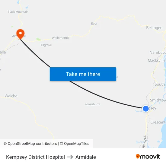 Kempsey District Hospital to Armidale map