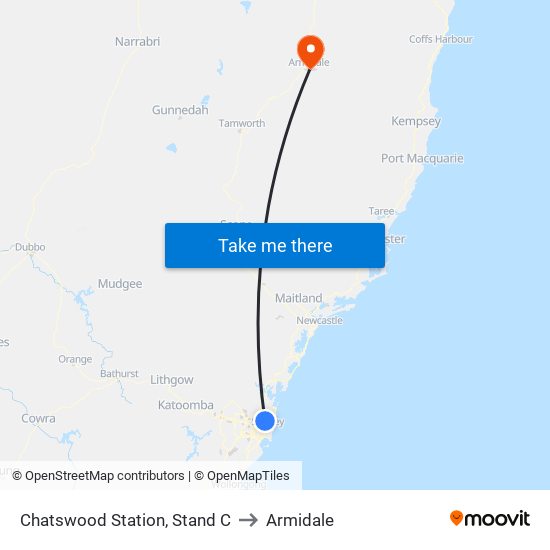 Chatswood Station, Stand C to Armidale map