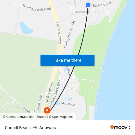 Corindi Beach to Arrawarra map