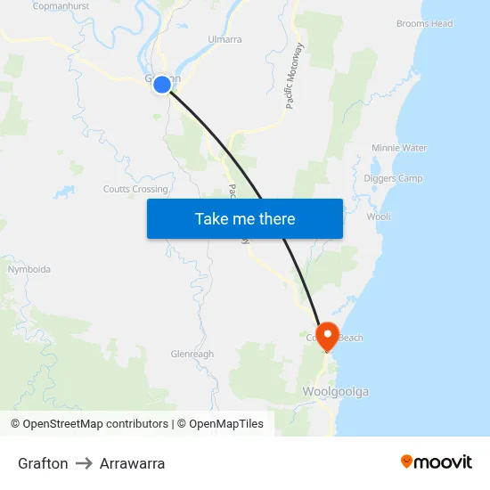 Grafton to Arrawarra map