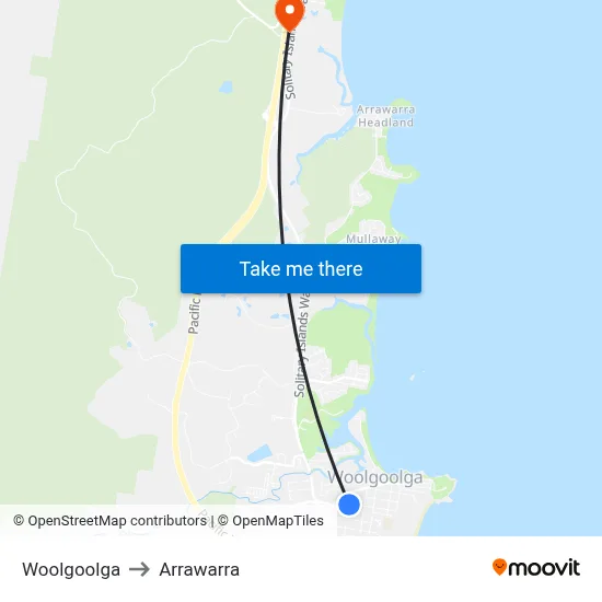 Woolgoolga to Arrawarra map