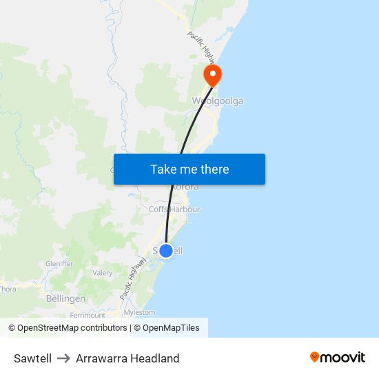 Sawtell to Arrawarra Headland map