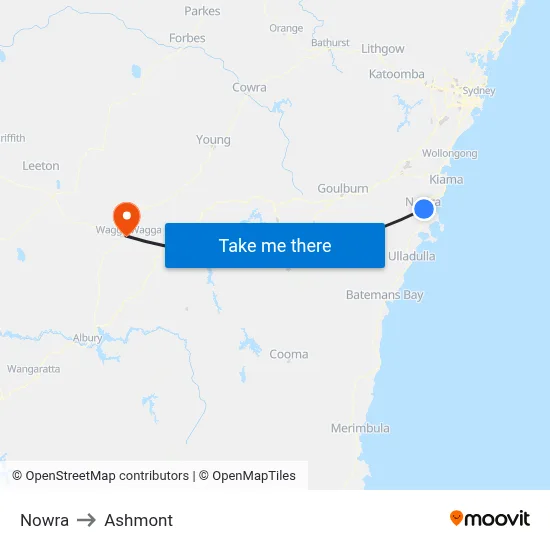Nowra to Ashmont map