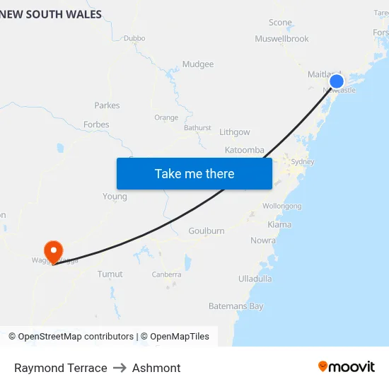Raymond Terrace to Ashmont map