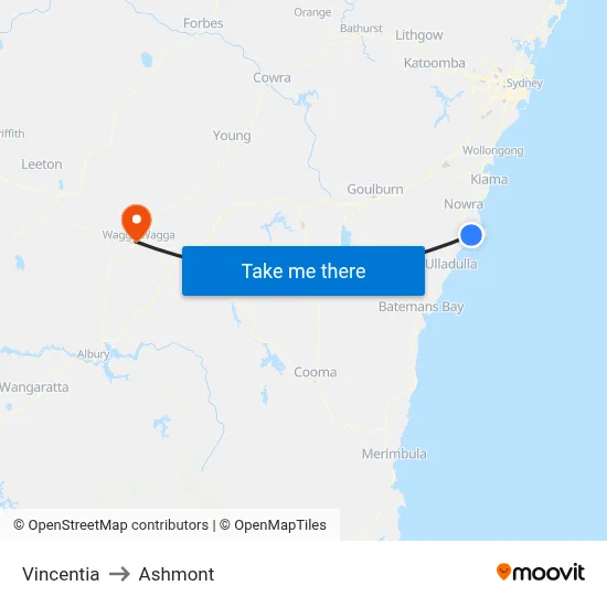 Vincentia to Ashmont map