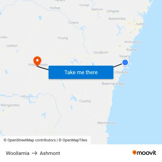 Woollamia to Ashmont map