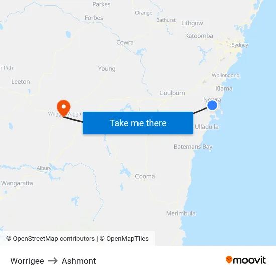 Worrigee to Ashmont map