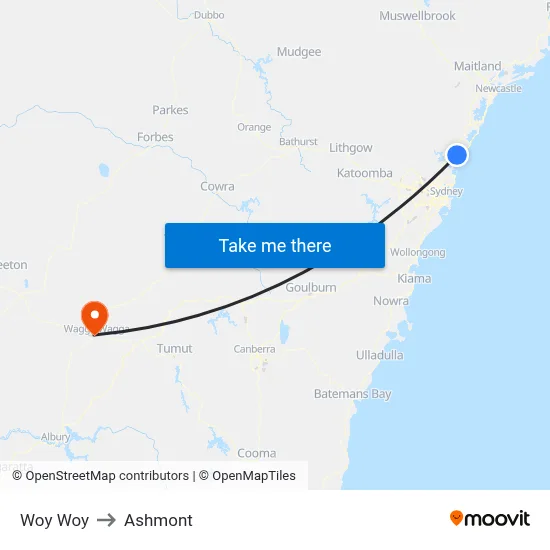 Woy Woy to Ashmont map
