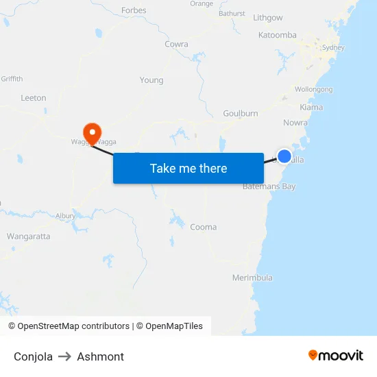 Conjola to Ashmont map