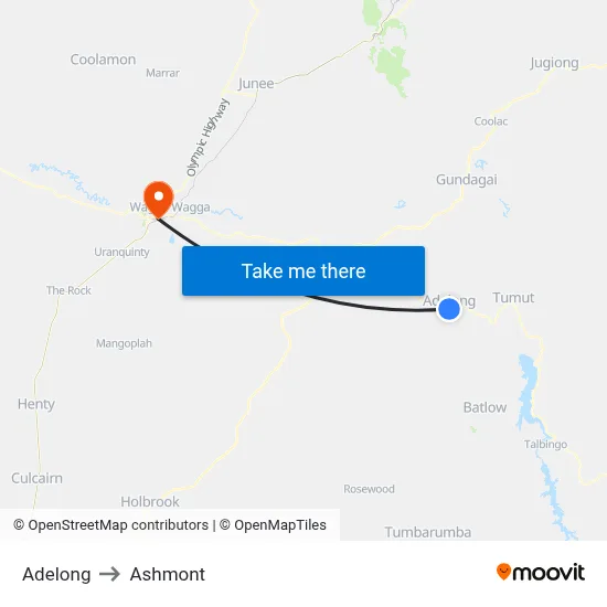 Adelong to Ashmont map