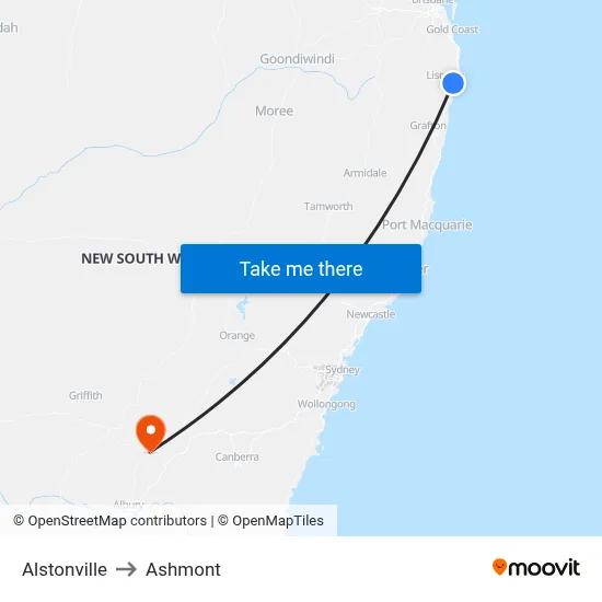 Alstonville to Ashmont map