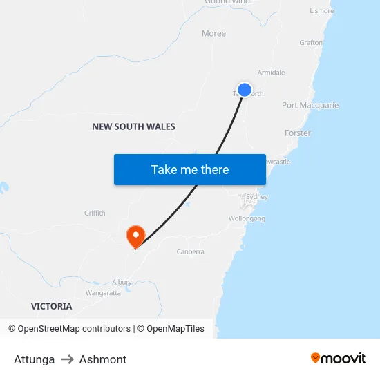 Attunga to Ashmont map