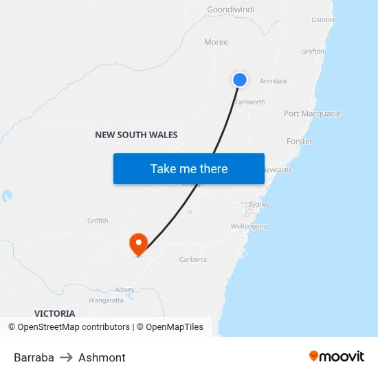 Barraba to Ashmont map