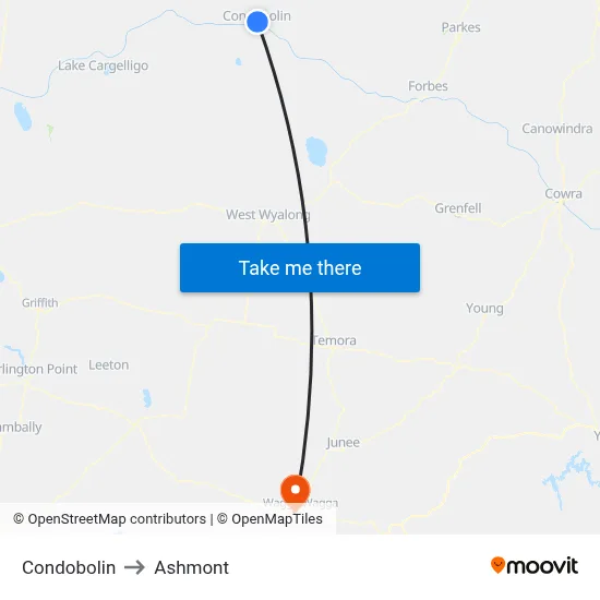 Condobolin to Ashmont map