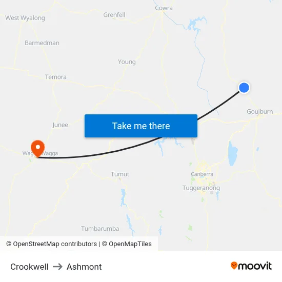 Crookwell to Ashmont map
