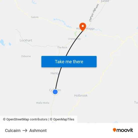 Culcairn to Ashmont map