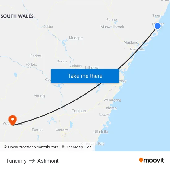 Tuncurry to Ashmont map