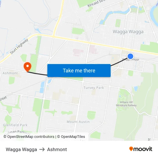 Wagga Wagga to Ashmont map