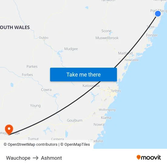 Wauchope to Ashmont map