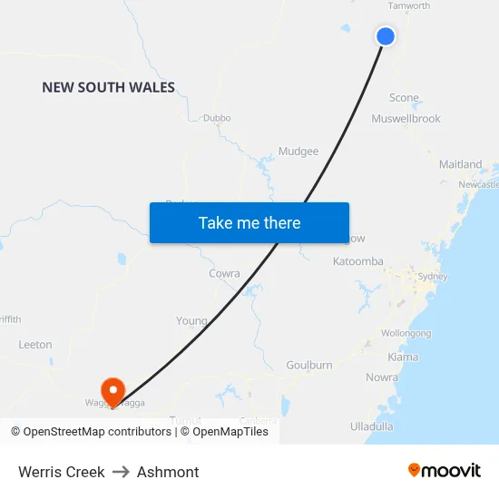 Werris Creek to Ashmont map
