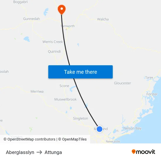 Aberglasslyn to Attunga map