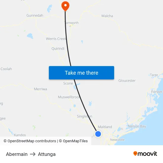 Abermain to Attunga map