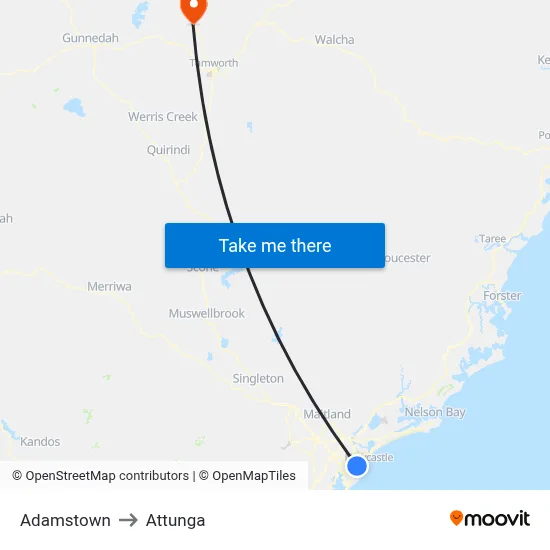 Adamstown to Attunga map