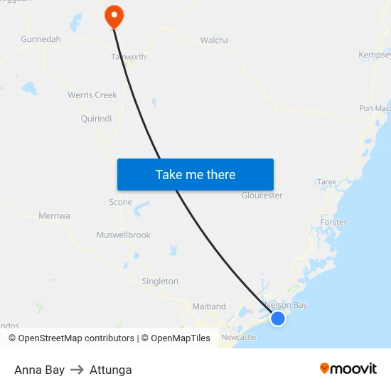 Anna Bay to Attunga map