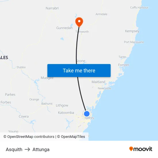 Asquith to Attunga map