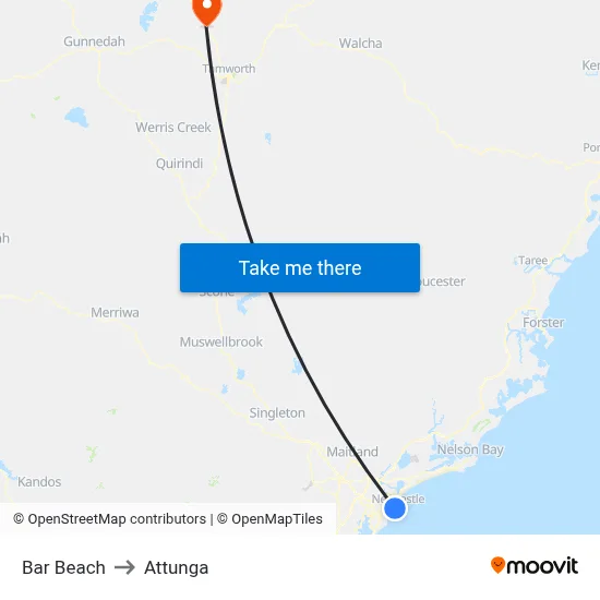Bar Beach to Attunga map