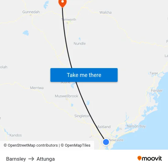 Barnsley to Attunga map