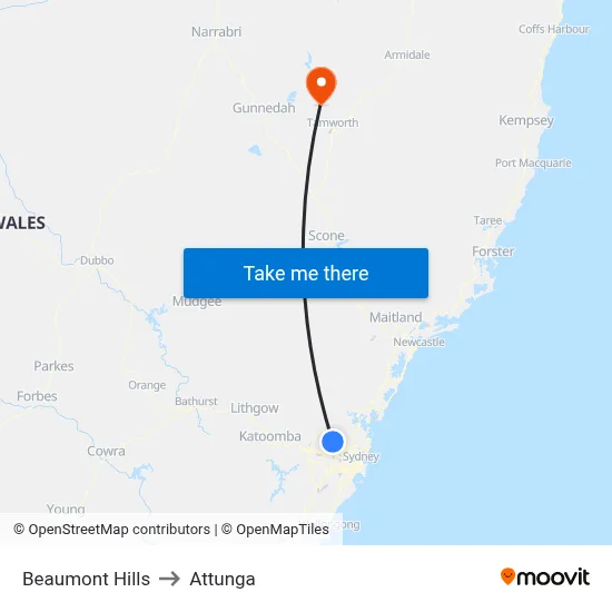 Beaumont Hills to Attunga map