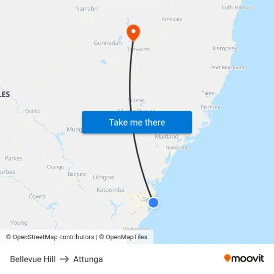 Bellevue Hill to Attunga map