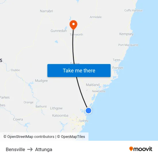 Bensville to Attunga map