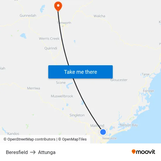 Beresfield to Attunga map