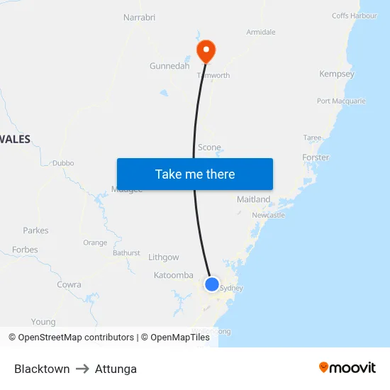 Blacktown to Attunga map