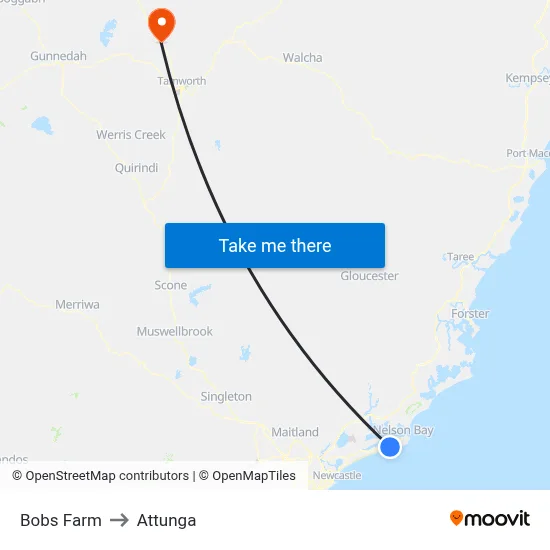 Bobs Farm to Attunga map
