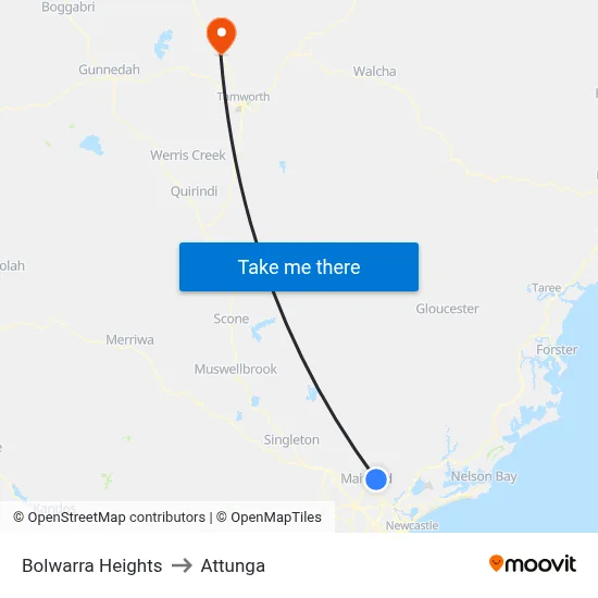 Bolwarra Heights to Attunga map