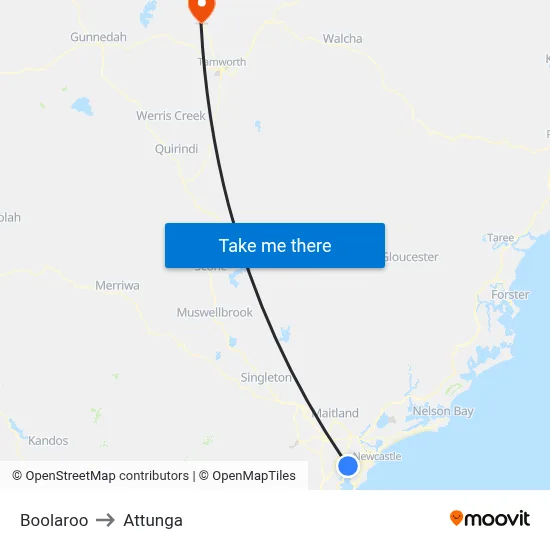 Boolaroo to Attunga map