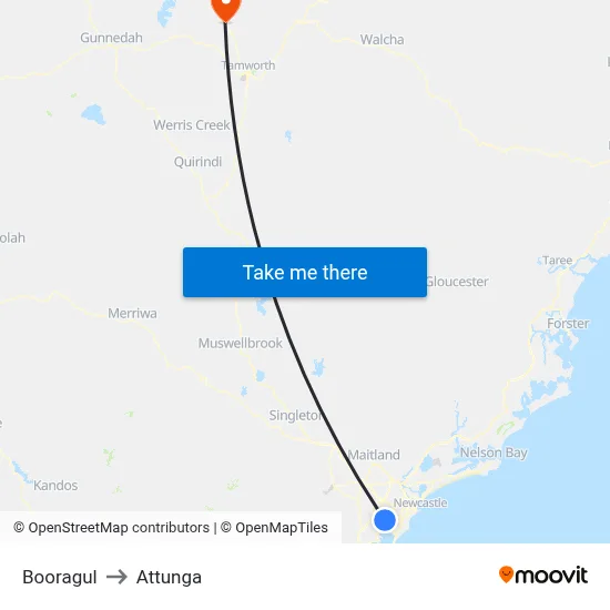 Booragul to Attunga map