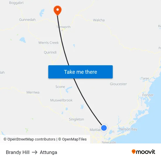 Brandy Hill to Attunga map