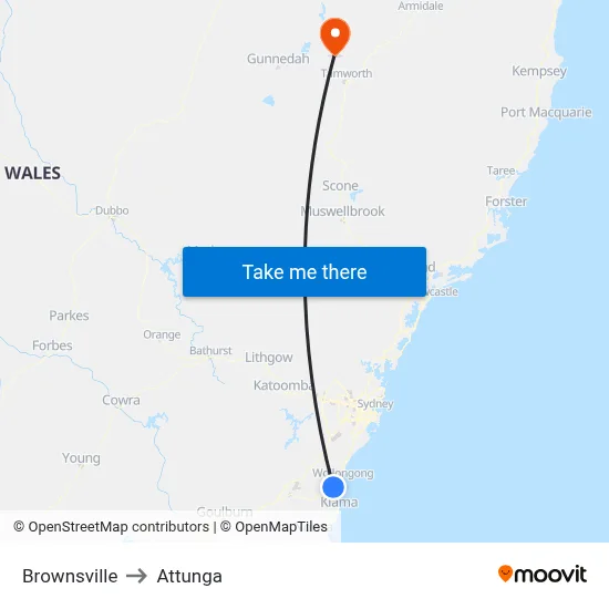 Brownsville to Attunga map