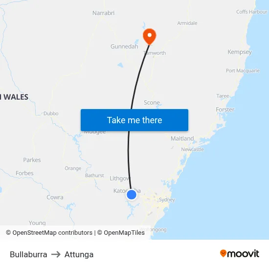Bullaburra to Attunga map