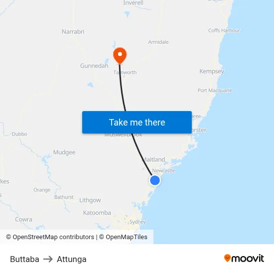 Buttaba to Attunga map